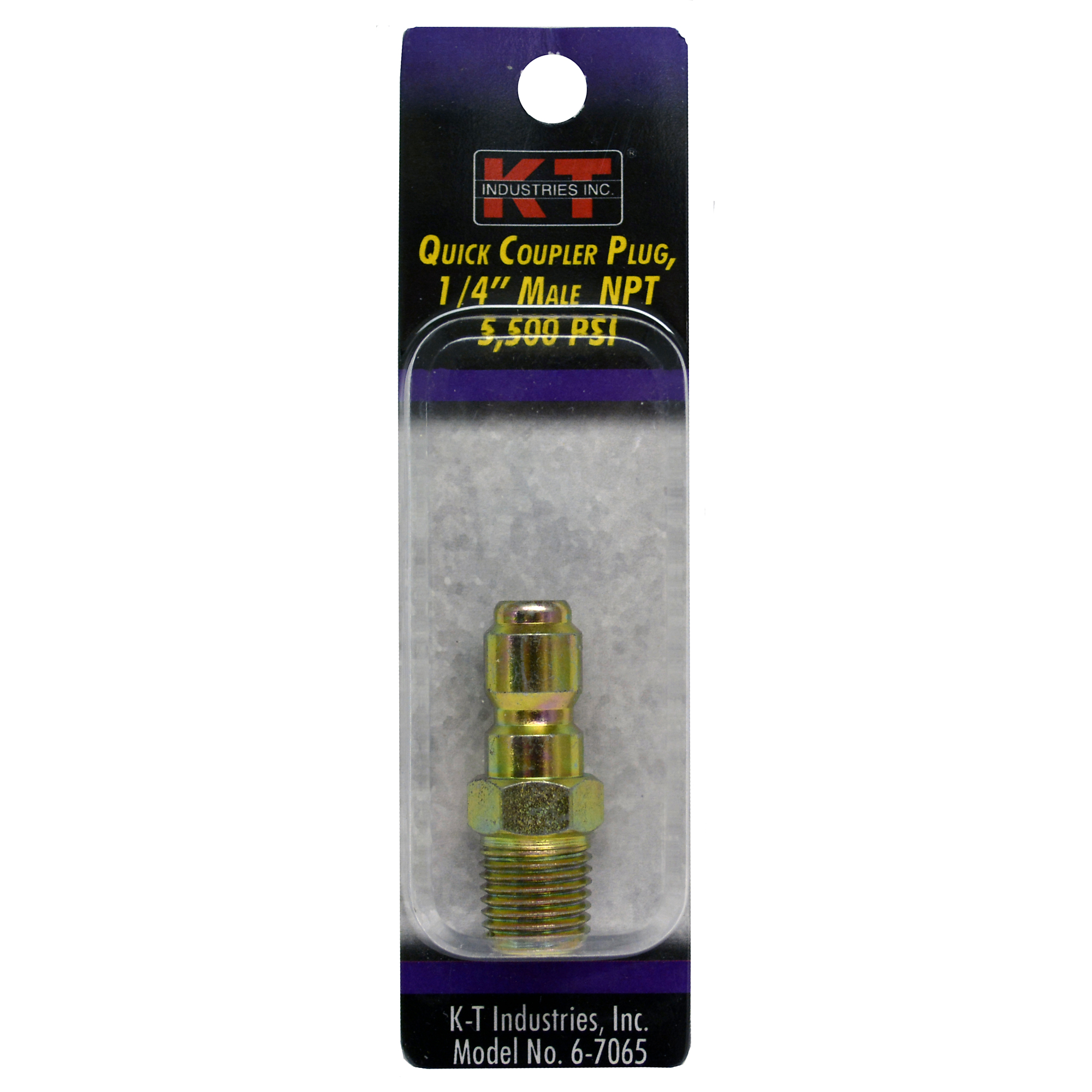 K-T Industries Quick Coupler Plug — 1/4in. M NPT, 5500 PSI, Plated Steel, Model# 6-7065